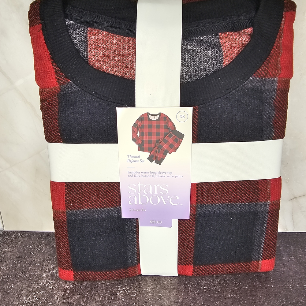 Stars Above Women's Red and Black Plaid Pajama Set XS